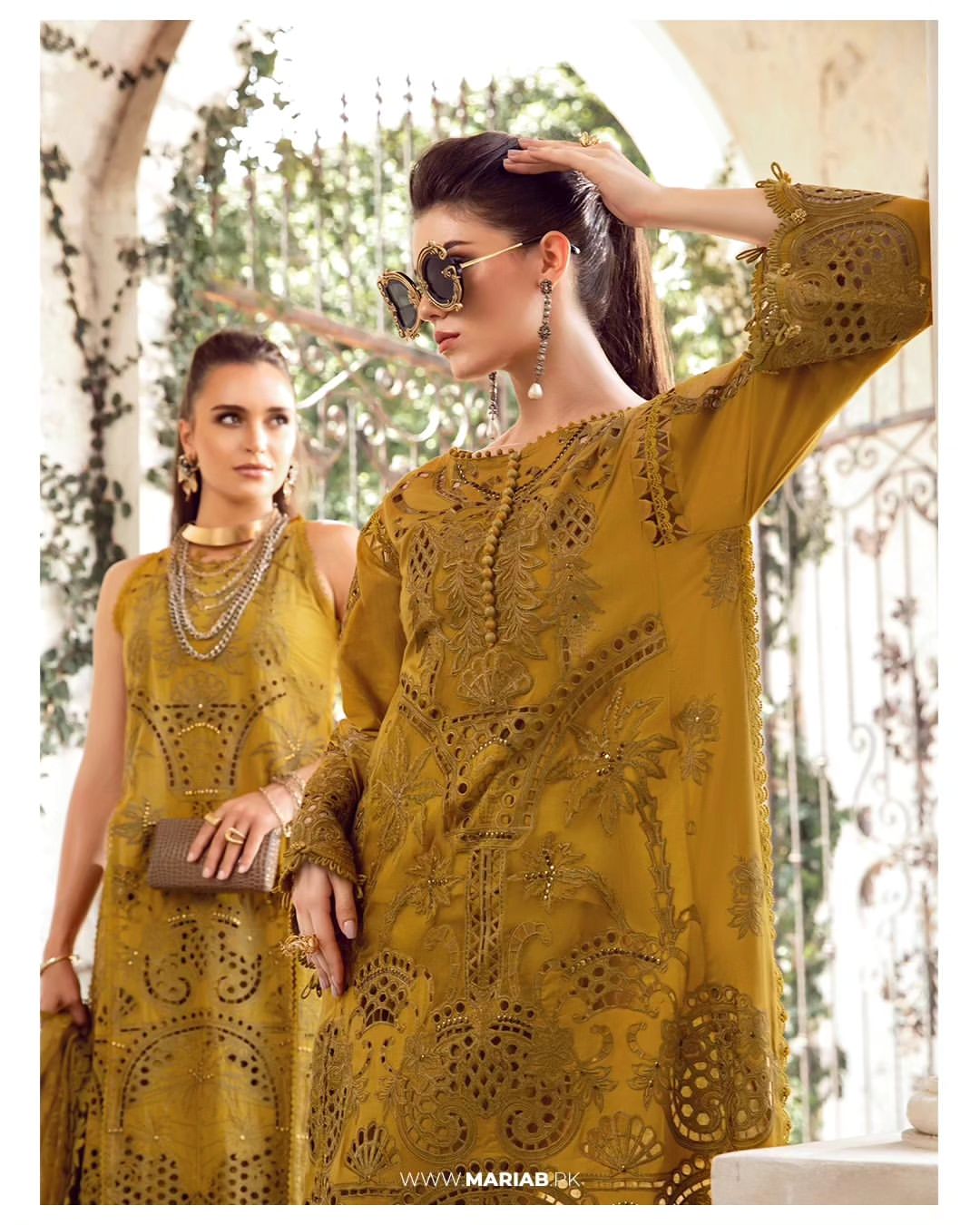 (Mustard) Embroidered Luxury Lawn Collection-MARIA.B)