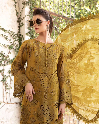 (Mustard) Embroidered Luxury Lawn Collection-MARIA.B)