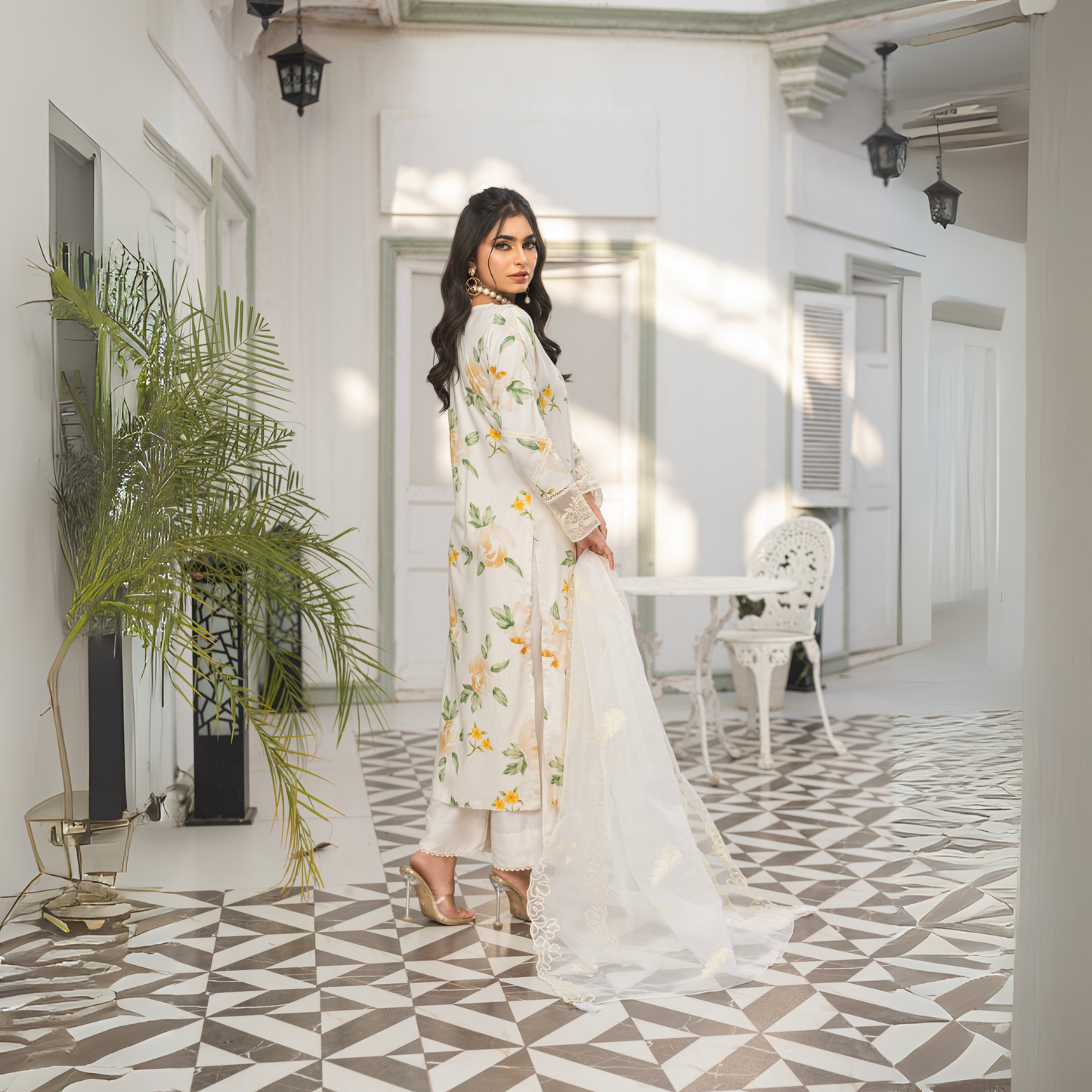 UMS-08 Floral Printed Embroidered Linen | 3 Pc | Ready-to-wear Dress - Simrans