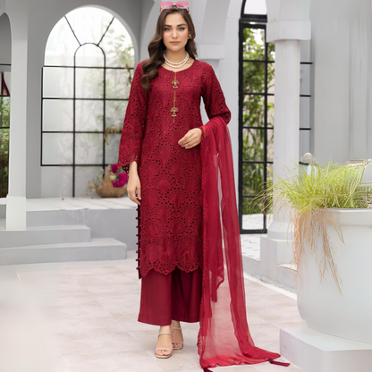 3 Pc Linen Chikenkari Ready to Wear Dress | Simrans | UMSIM4