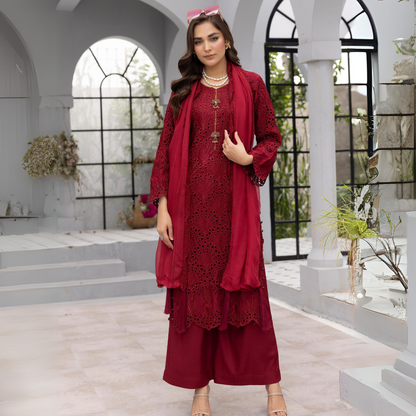 3 Pc Linen Chikenkari Ready to Wear Dress | Simrans | UMSIM4