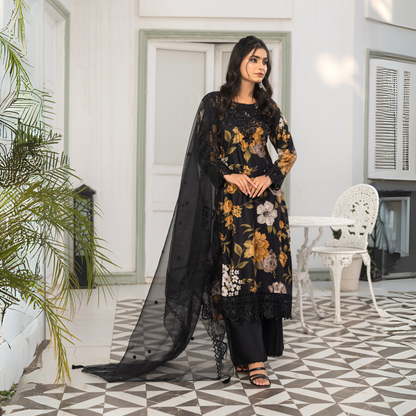 UMS-08 Floral Printed Embroidered Linen | 3 Pc | Ready-to-wear Dress - Simrans