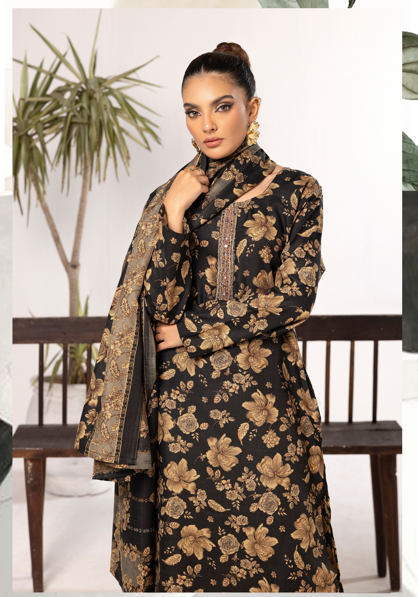 Black | Printed Linen Salwar Kameez & Dupatta | 3 Pc | Ready-to-wear | Simrans