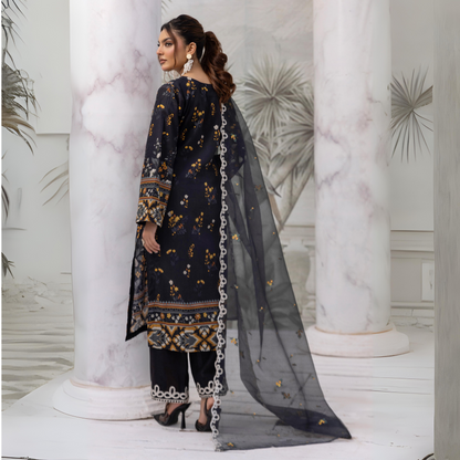 (Black) 3 Pc Digital Printed Embroidered Khaddar Collection | Winter Wear | SIMRANS