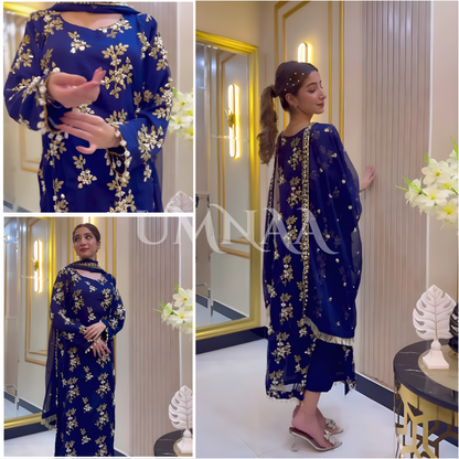 3 Piece Embroidered Chiffon Party wear Pakistani Dress | Umnaa