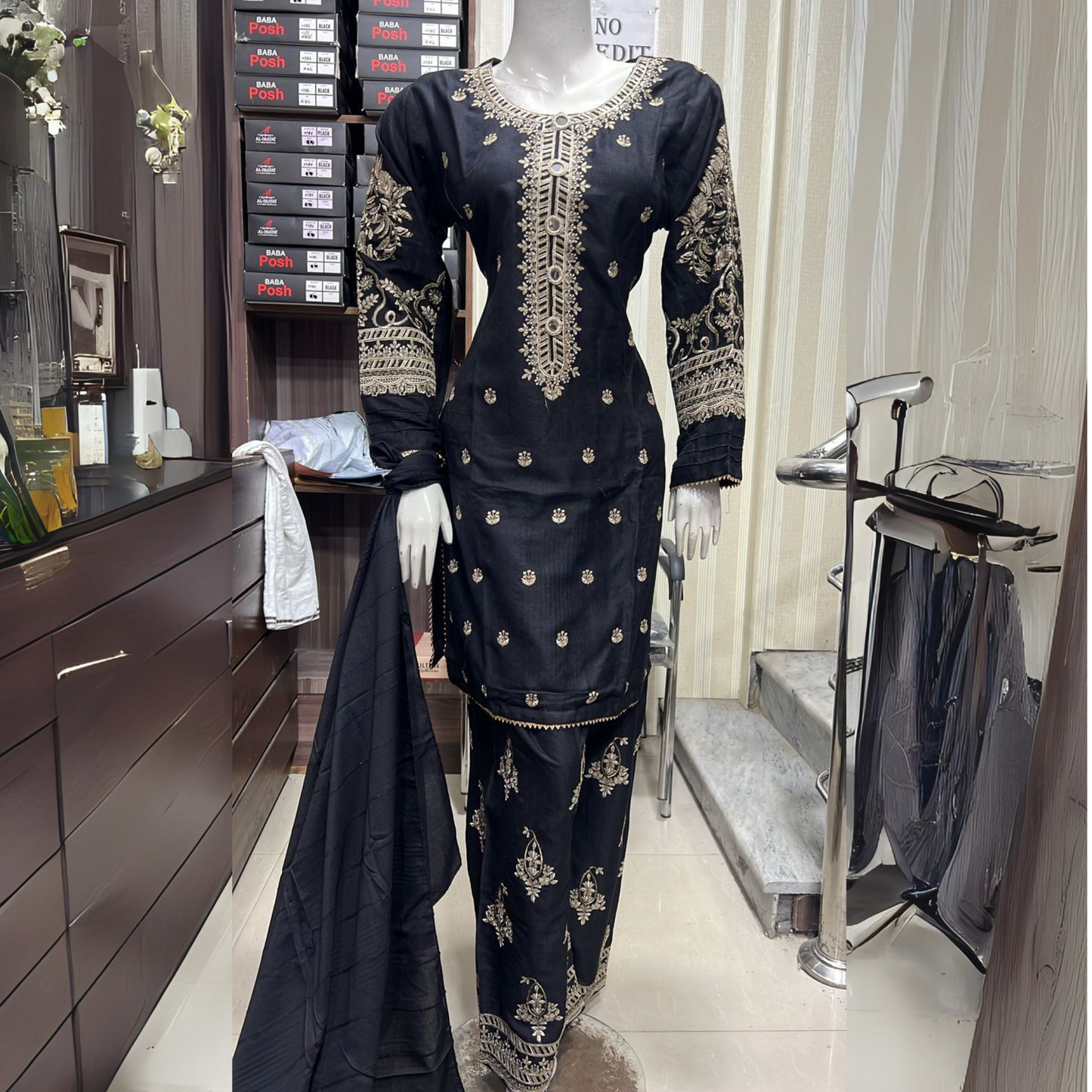 Embroidered Dhanak Dress with Pashmina Shawl | Ready to Wear Winter Collection