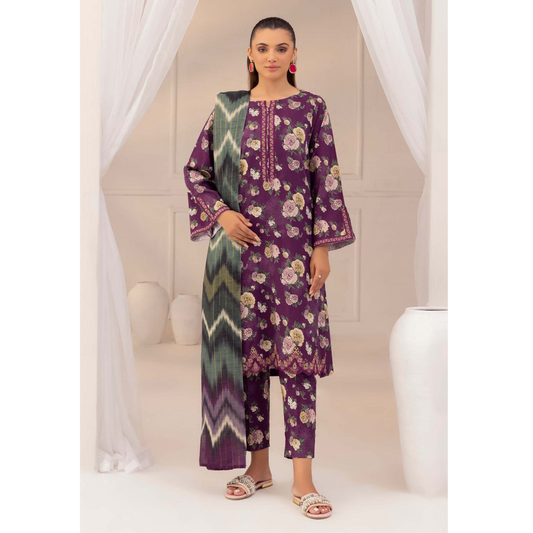 Grape Purple 3 Pc Printed Khaddar Ready to Wear Dress - Adan's libas