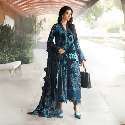 (Teal Blue) Embroidered Luxury Palachi | 3 Pc | Winter Collection | MARIA.B