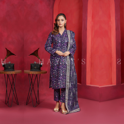 Printed Khaddar Dress with Pashmina Shawl|3 Pc| Winter Collection | Hayats