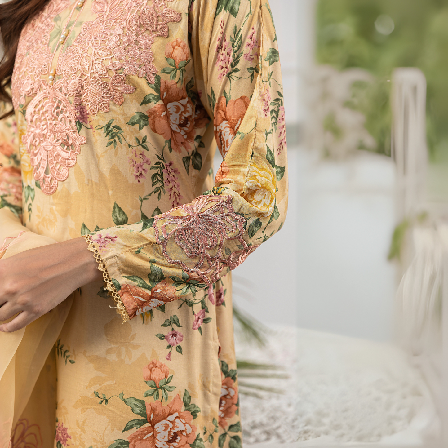 UMS-08 Floral Printed Embroidered Linen | 3 Pc | Ready-to-wear Dress - Simrans