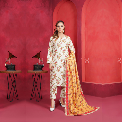 Printed Khaddar Dress with Pashmina Shawl|3 Pc| Winter Collection | Hayats