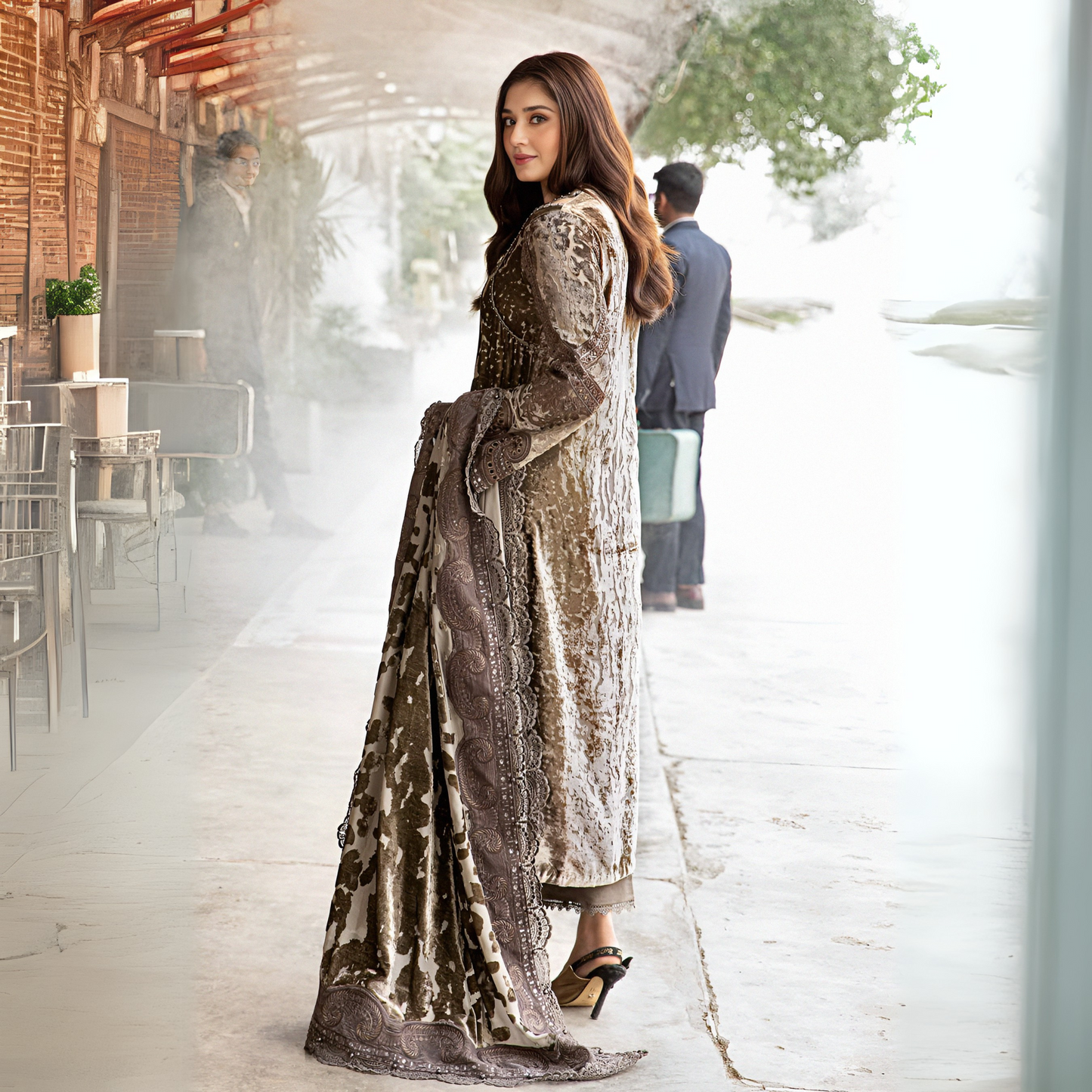 (Dirty Grey) Embroidered Luxury Palachi Dress | 3 Pc | Winter Collection | MARIA.B