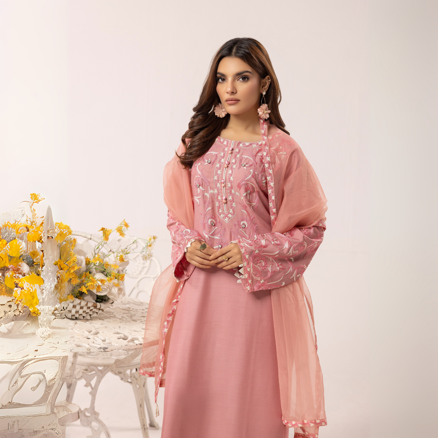 UMS-09 Floral Printed Embroidered Linen | 3 Pc | Ready-to-wear Dress - Simrans