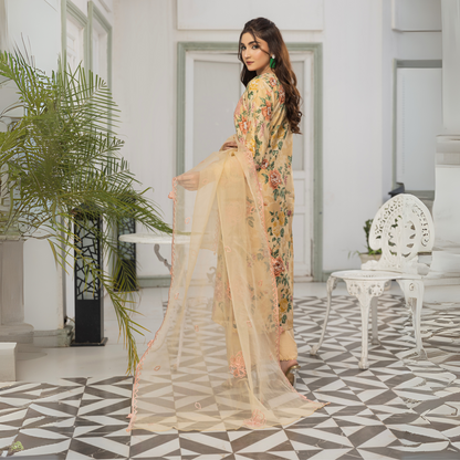 UMS-08 Floral Printed Embroidered Linen | 3 Pc | Ready-to-wear Dress - Simrans