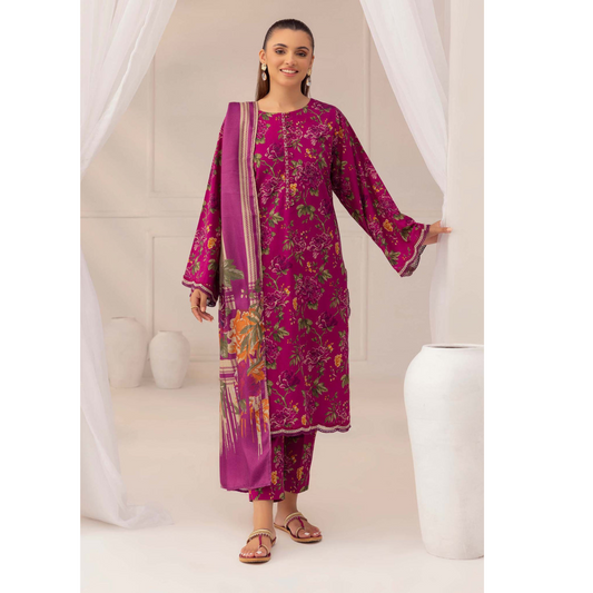 Burnt Pink 3 Pc Printed Khaddar Ready to Wear Dress - Adan's libas