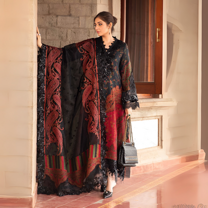 (Multi Black) Embroidered Luxury Woven Suit | 3 Pc | Winter Collection | MARIA.B