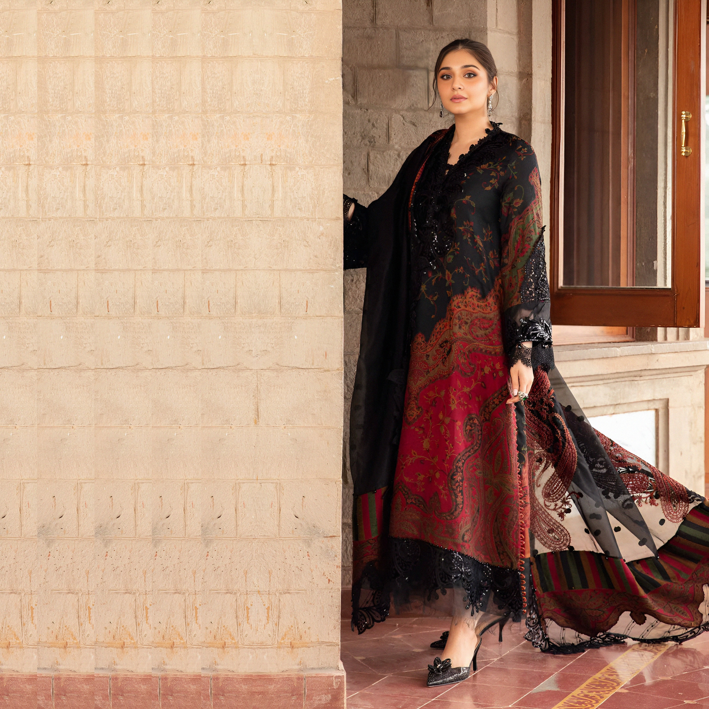 (Multi Black) Embroidered Luxury Woven Suit | 3 Pc | Winter Collection | MARIA.B