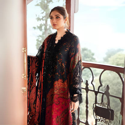 (Multi Black) Embroidered Luxury Woven Suit | 3 Pc | Winter Collection | MARIA.B