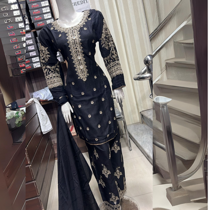 Embroidered Dhanak Dress with Pashmina Shawl | Ready to Wear Winter Collection