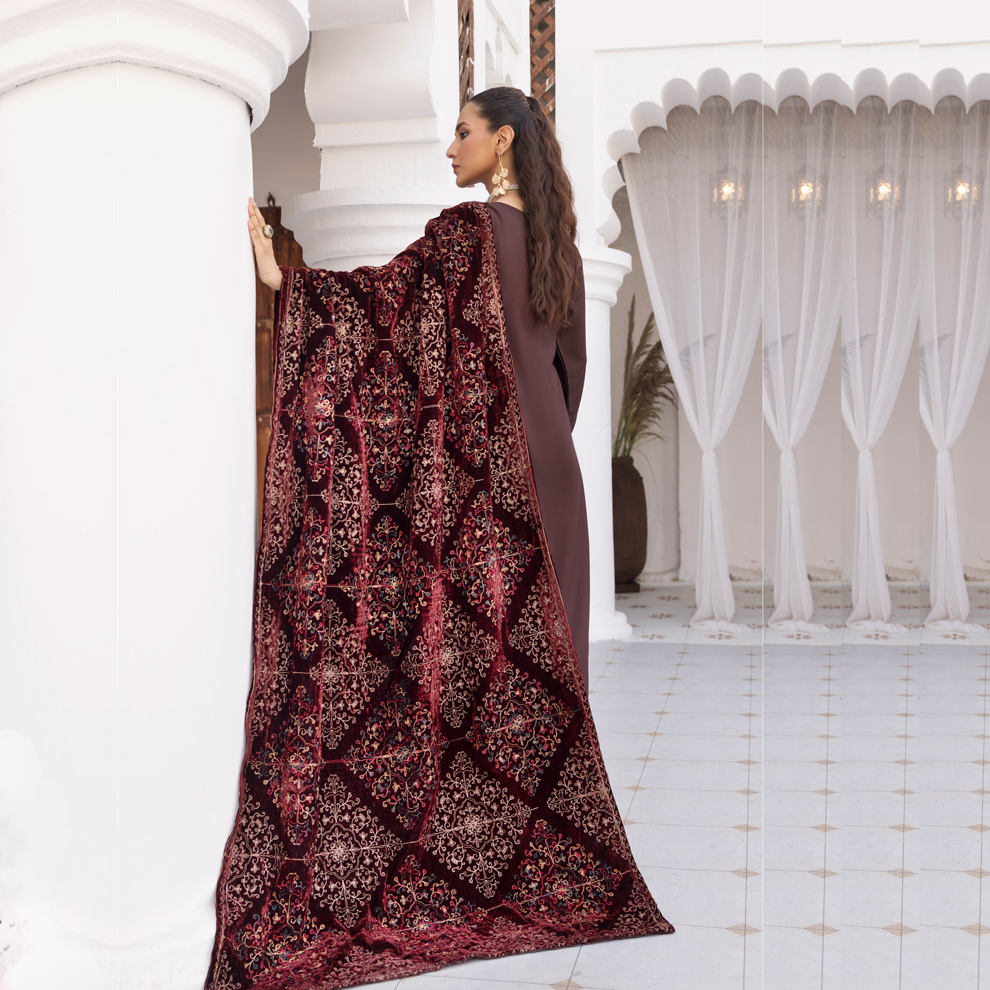 Dhanak Dress Heavily Embroidered Shawl  3 Pc Ready-to-wear by SIMRANS