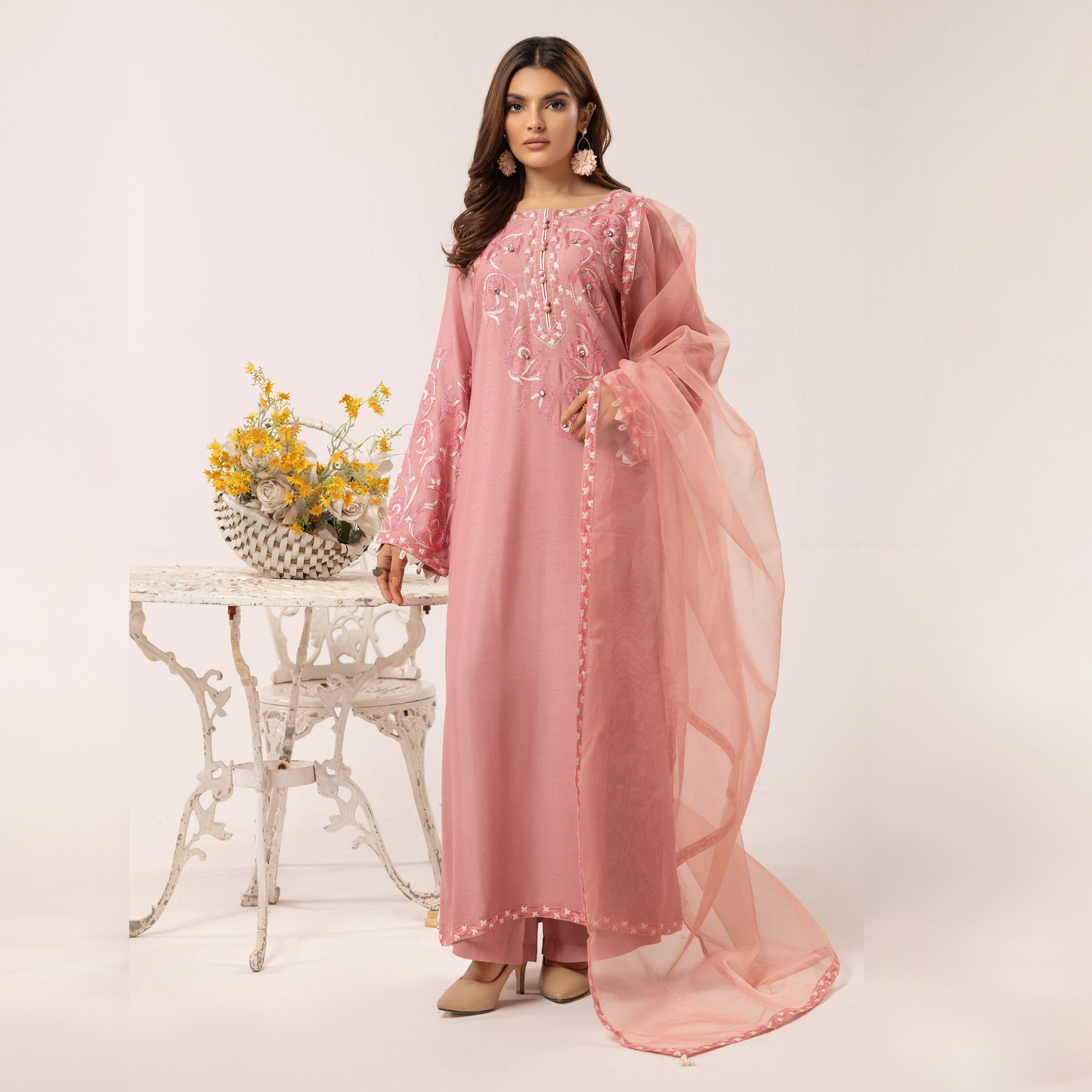 UMS-09 Floral Printed Embroidered Linen | 3 Pc | Ready-to-wear Dress - Simrans