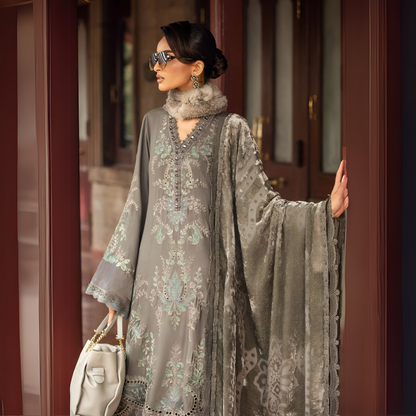 (Dark Grey) Embroidered Luxury Velvet Suit | 3 Pc | Winter Collection | MARIA.B