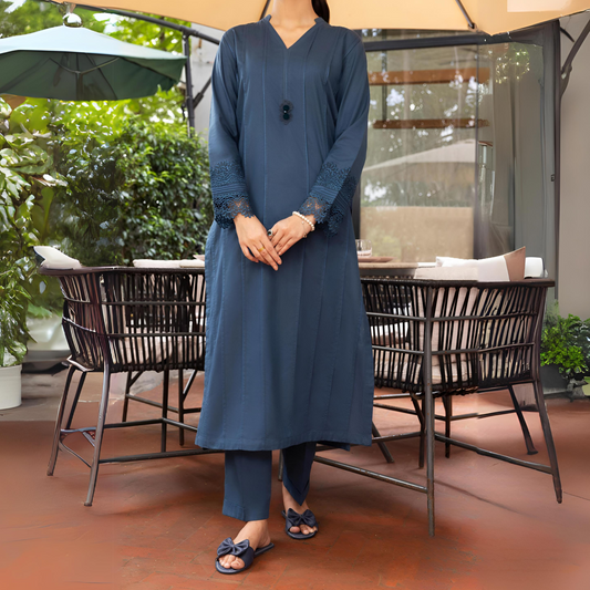 Blueish Grey 2 Pc Linen Pakistani Co-Ords Set | Ready to Wear | Casuallite