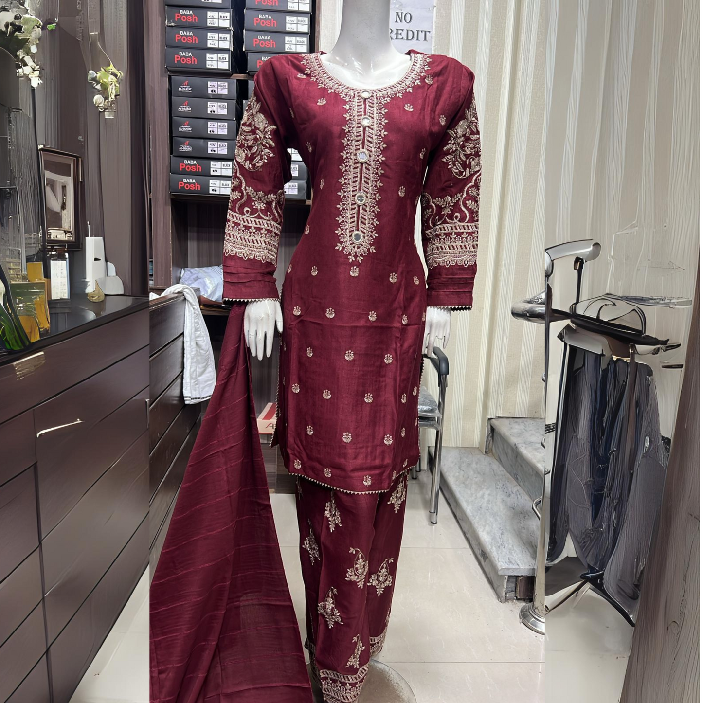 Embroidered Dhanak Dress with Pashmina Shawl | Ready to Wear Winter Collection