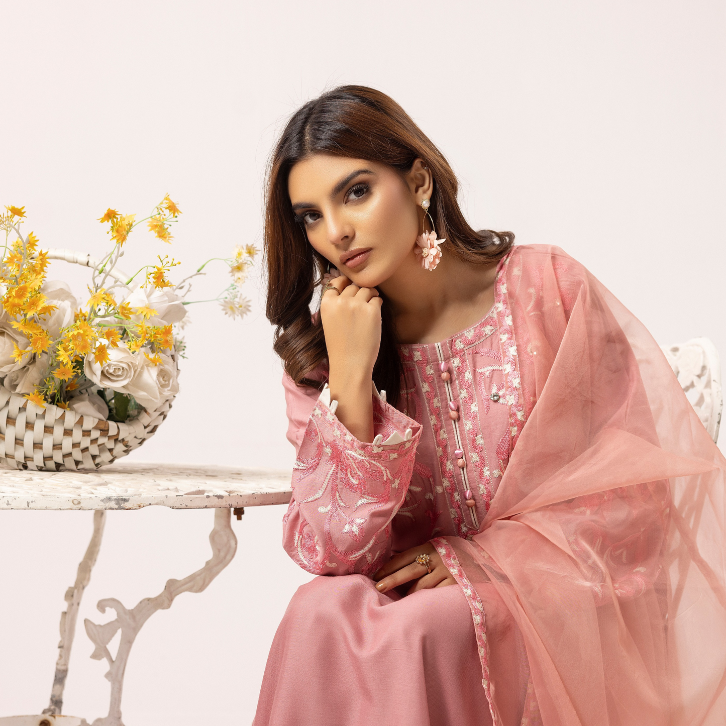 UMS-09 Floral Printed Embroidered Linen | 3 Pc | Ready-to-wear Dress - Simrans