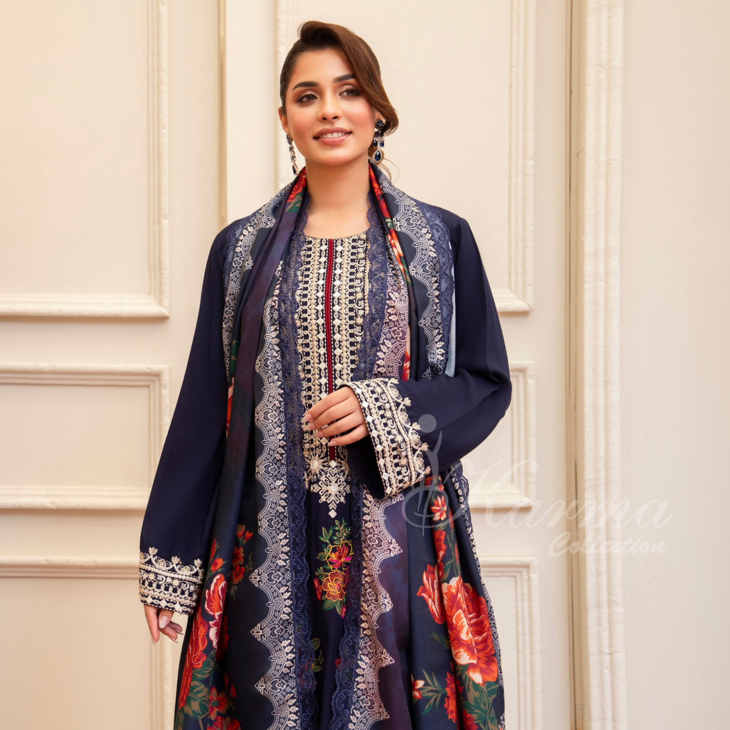 (NAVY BLUE) 3 Pc Ready to Wear Embroidered Collection | Karma Collection | UMKC0809