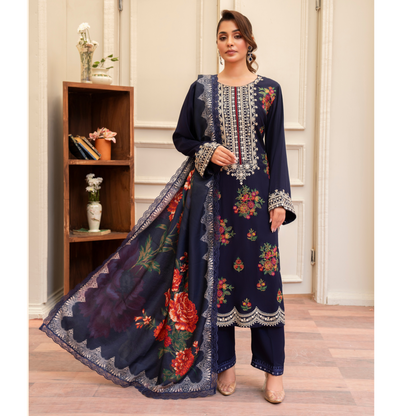 (NAVY BLUE) 3 Pc Ready to Wear Embroidered Collection | Karma Collection | UMKC0809