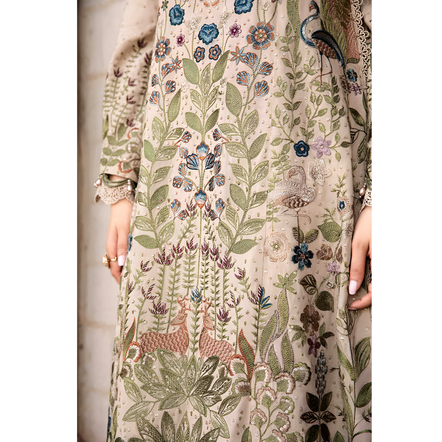 (Light Mocha) Embroidered Luxury Linen Suit | 3 Pc | Winter Collection | MARIA.B