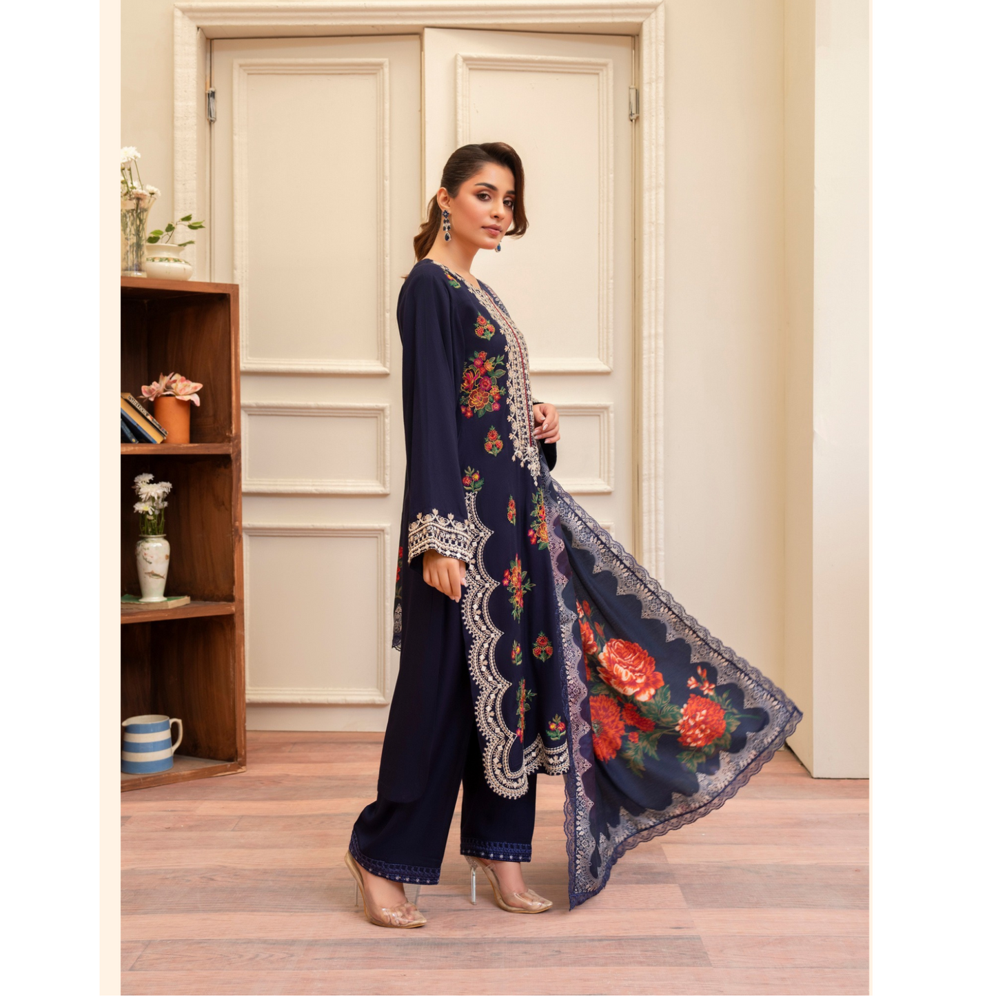 (NAVY BLUE) 3 Pc Ready to Wear Embroidered Collection | Karma Collection | UMKC0809