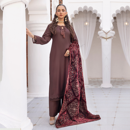 Dhanak Dress Heavily Embroidered Shawl  3 Pc Ready-to-wear by SIMRANS