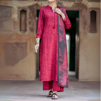 (Red) Embroidered Dhanak Collection Pc Ready to Wear by Casuallite