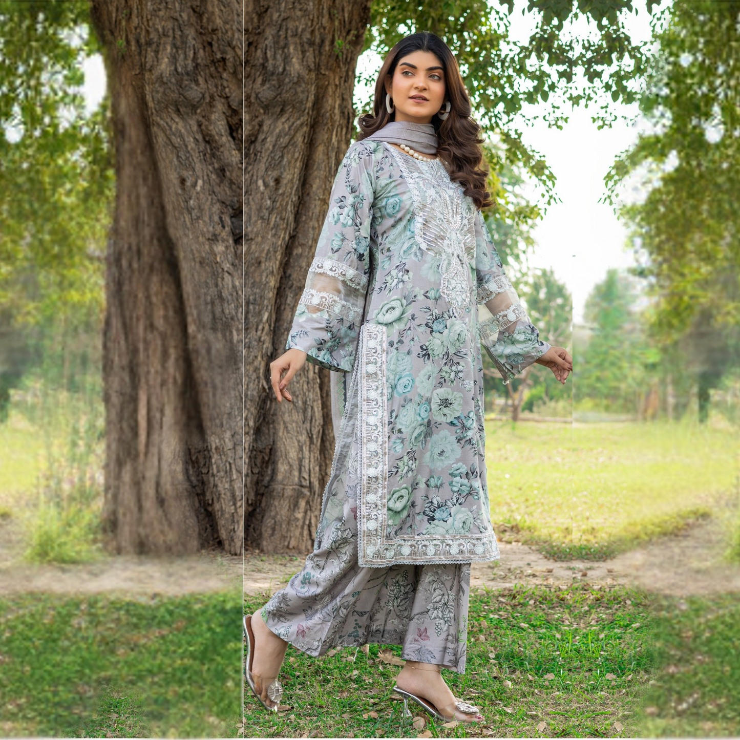 Winter Linen Printed Handwork Embroidered Dress 3 Pc |Ready to Wear| Rangz | UMRGZ3700