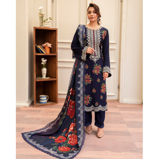 (NAVY BLUE) 3 Pc Ready to Wear Embroidered Collection | Karma Collection | UMKC0809