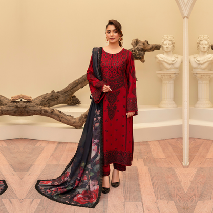 (WINE) 3 Pc Ready to Wear Embroidered Collection | Karma Collection | UMKC08010