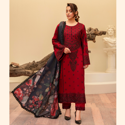 (WINE) 3 Pc Ready to Wear Embroidered Collection | Karma Collection | UMKC08010