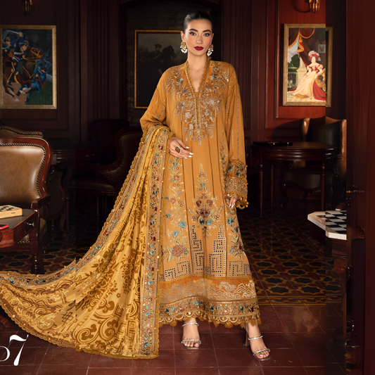 (Mustard) Embroidered Luxury Linen Suit | 3 Pc | Winter Collection | MARIA.B