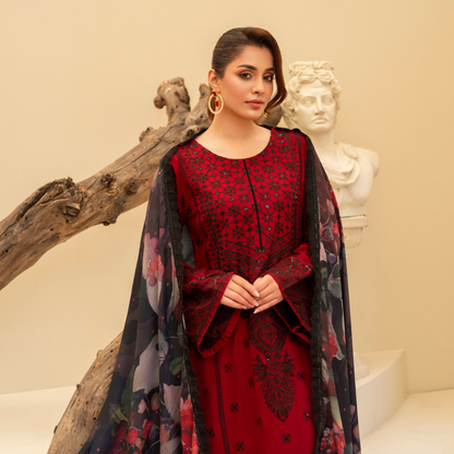 (WINE) 3 Pc Ready to Wear Embroidered Collection | Karma Collection | UMKC08010