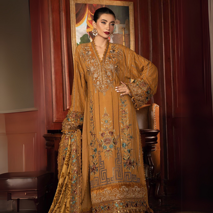 (Mustard) Embroidered Luxury Linen Suit | 3 Pc | Winter Collection | MARIA.B