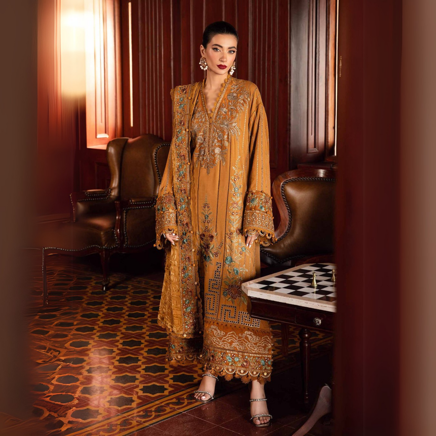 (Mustard) Embroidered Luxury Linen Suit | 3 Pc | Winter Collection | MARIA.B