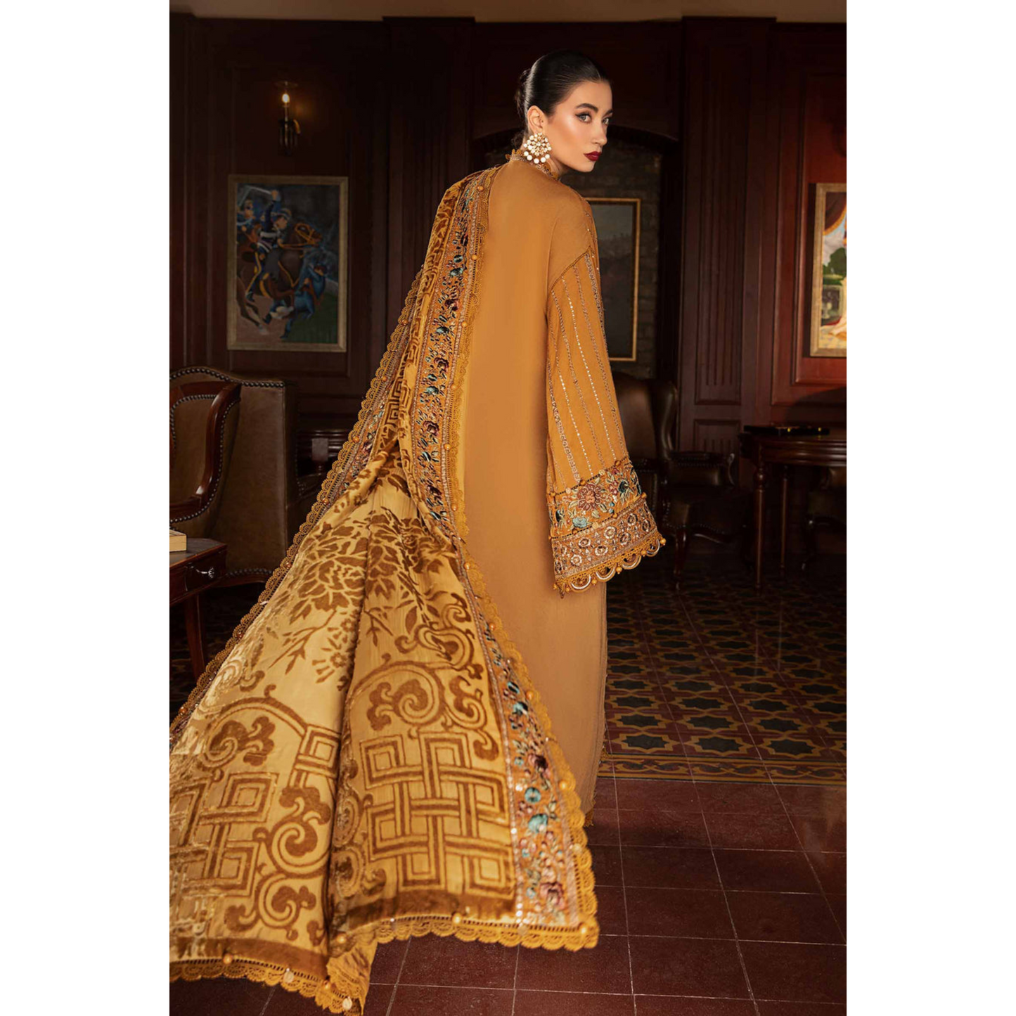 (Mustard) Embroidered Luxury Linen Suit | 3 Pc | Winter Collection | MARIA.B