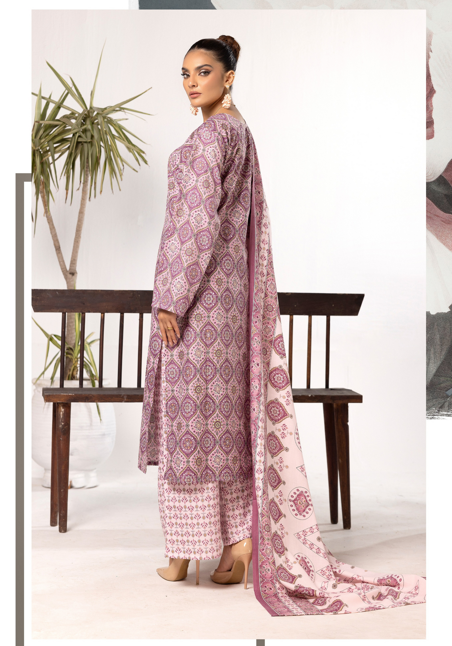 Mauve | Printed Linen Salwar Kameez & Dupatta | 3 Pc | Ready-to-wear | Simrans