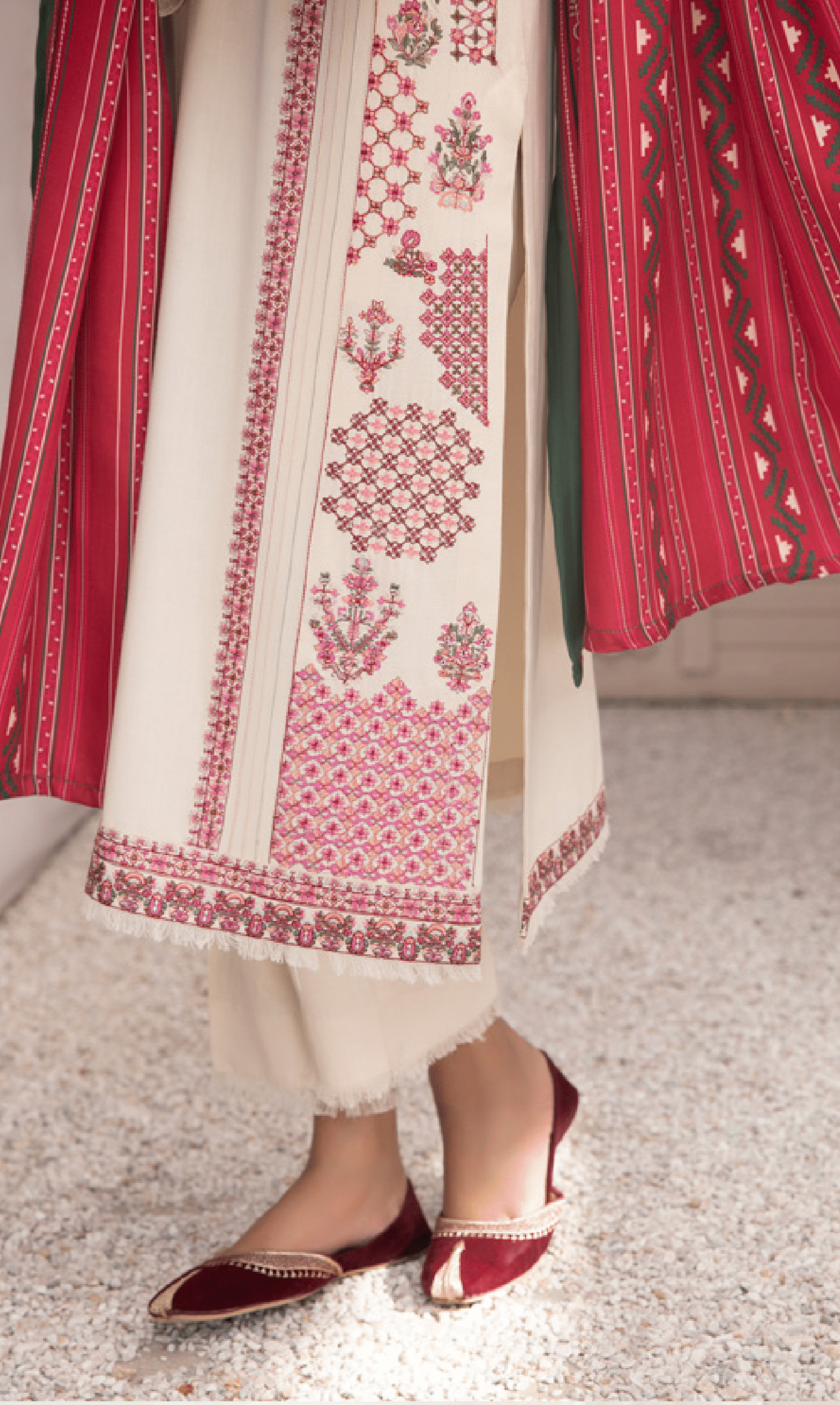 3-Piece Embroidered Dhanak Dress with Pashmina Silk Shawl