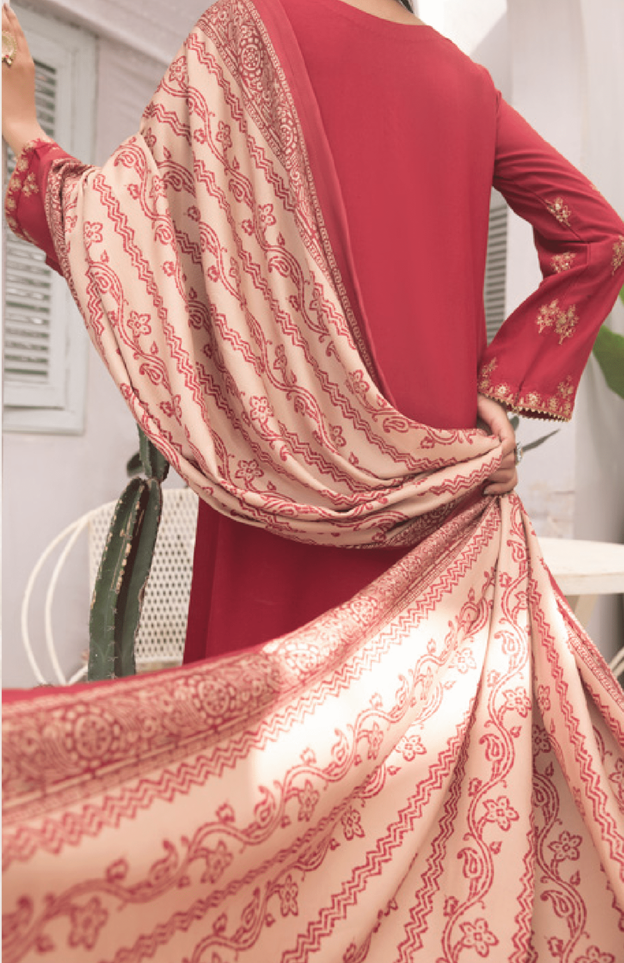 3-Piece Embroidered Dhanak Dress with Pashmina Silk Shawl