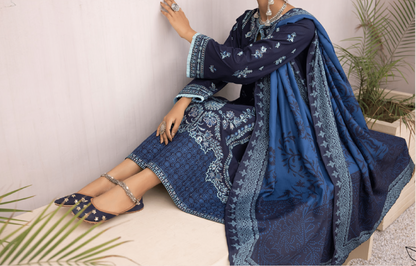 3-Piece Embroidered Dhanak Dress with Pashmina Silk Shawl