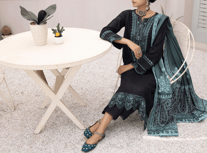 3-Piece Embroidered Dhanak Dress with Pashmina Silk Shawl