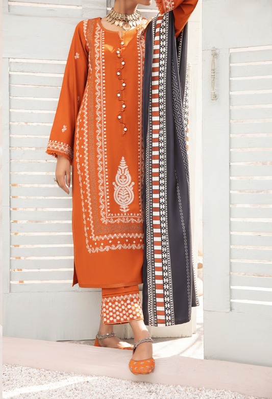 3-Piece Embroidered Dhanak Dress with Pashmina Silk Shawl